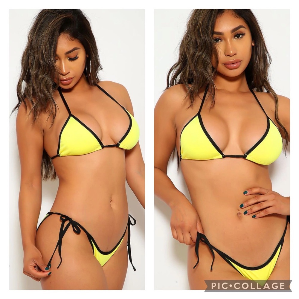 NEW! 2 Piece Black & Yellow Halter Tie Fashion Bikini Swimsuit.
